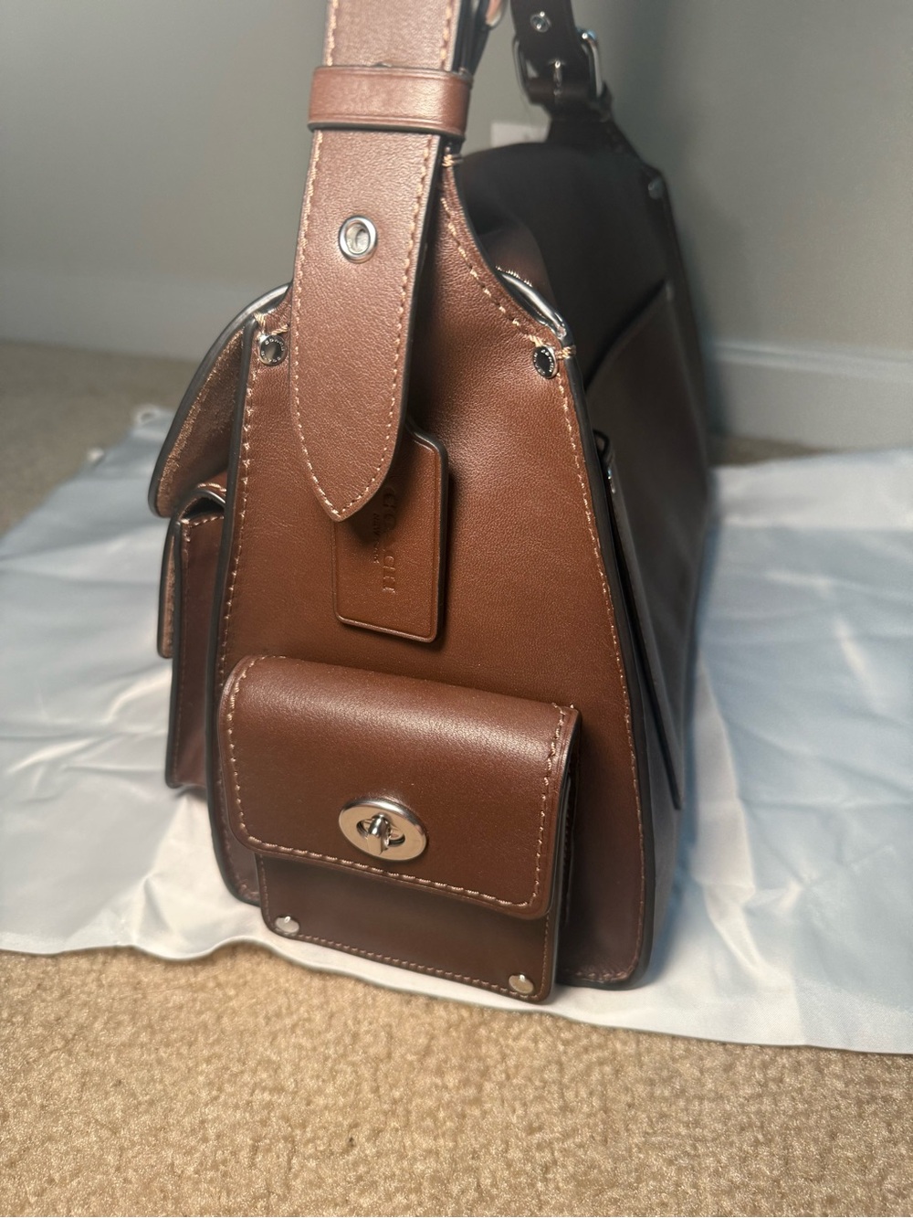 Coach Brown Leather Shoulder Bag with Silver Hardware - Picture 9 of 9